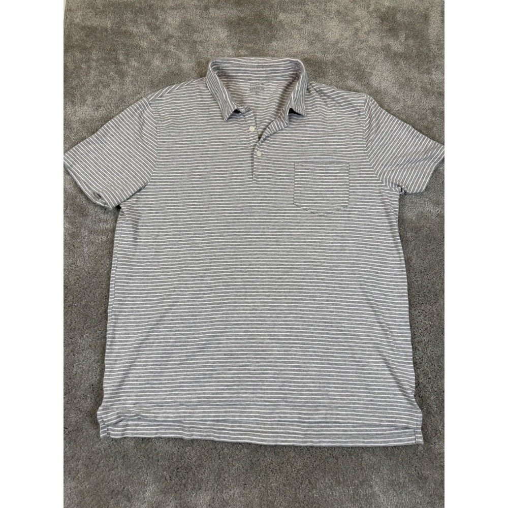 J.Crew Mens XL Slub Cotton Striped Polo Shirt Grey White Short Sleeve Pocket